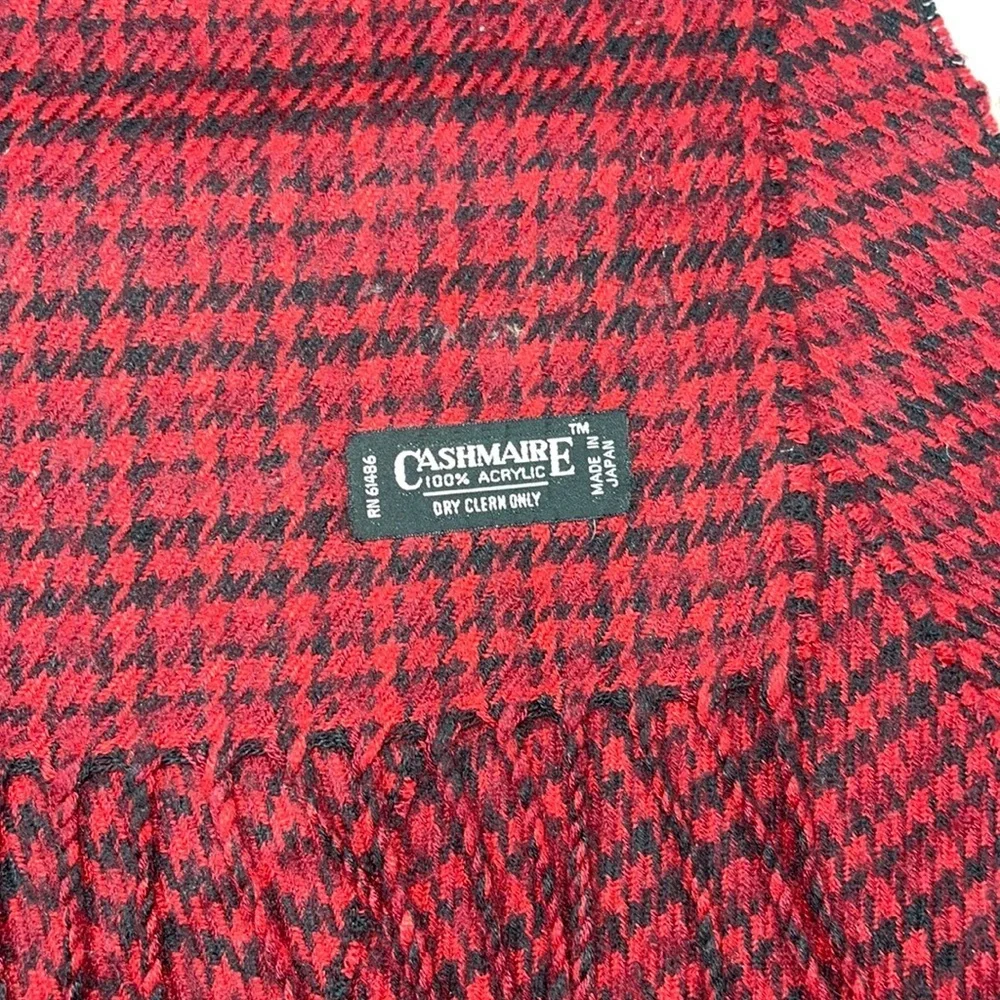 Christian Dior Monsieur Red & Black Houndstooth Plaid Cashmaire Scarf
